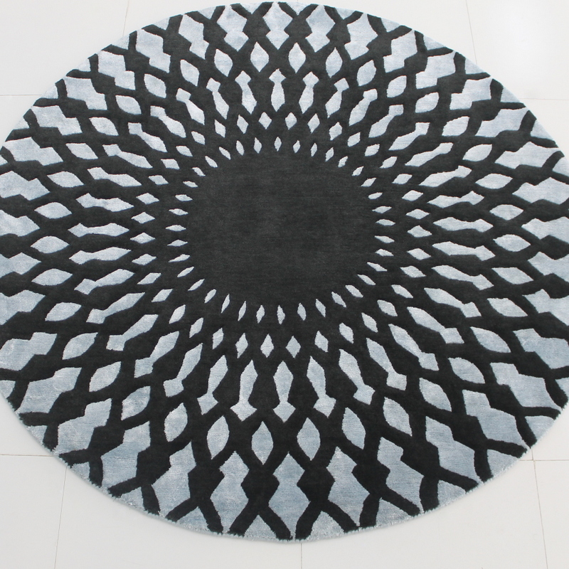 Kensington blue geometric classic luxury rug grey round rug